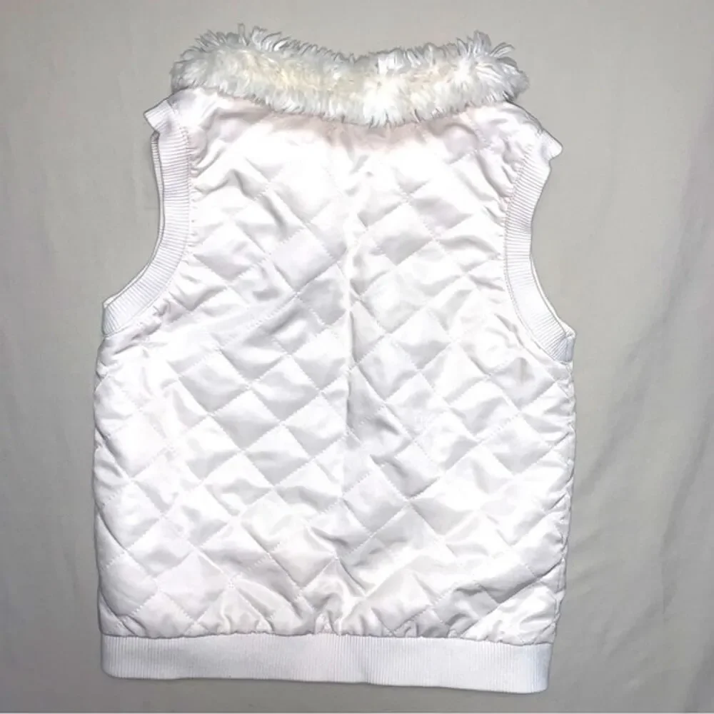 White Quilted Vest Girl's 5 Faux Fur Glitter Patch Fall School Spring